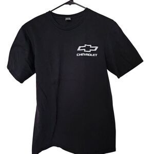 Gildan Mens Chevrolet Front And Back Graphic Black Short Sleeve T-Shirt Size Med